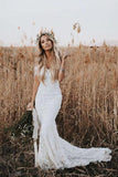 Ivory Mermaid Lace Wedding Dresses Neckline Beach Wedding Dress WD288 - Pgmdress