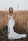Ivory Mermaid Lace Wedding Dresses Neckline Beach Wedding Dress  WD288