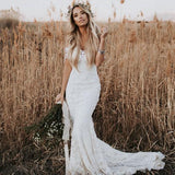 Ivory Mermaid Lace Wedding Dresses Neckline Beach Wedding Dress WD288 - Pgmdress