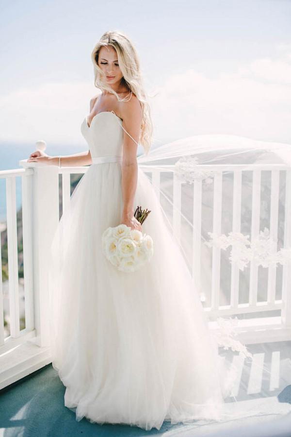 Ivory Tulle Destination Sweetheart Spaghetti Strap Wedding Dress WD082 - Pgmdress