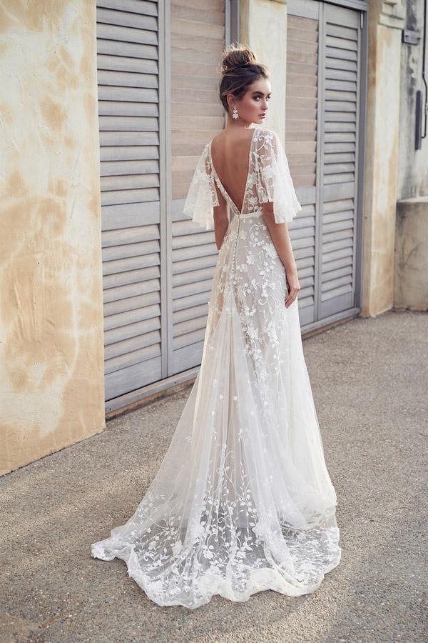 Ivory V Neck Beach Wedding Dresses with Lace Appliques WD546 - Pgmdress