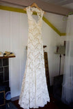 Keyhole Back Floor-Length Sheath Lace Wedding Dress WD095 - Pgmdress