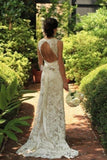 Keyhole Back Floor-Length Sheath Lace Wedding Dress WD095