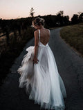 Lace Bodice Tulle Skirt Backless Bridal Gown Minimalist Wedding Dresses WD439 - Pgmdress