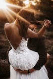 Lace Bodice V Neck Bridal Dresses White Backless A Line Wedding Dresses WD468 - Pgmdress