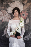 Lace Long Sleeve Backless Boho Wedding Gowns Rustic Wedding Dress WD515 - Pgmdress