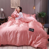 Lace Pure Satin Silk Bedding Set Adult Luxury Duvet Covers With Pillowcase Single Double Queen King Bed Sheet Bedclothes White - Pgmdress