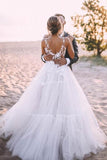 Layered Tulle Skirt Lace V Neck Outdoor Wedding Dresses Bridal Gown WD469 - Pgmdress