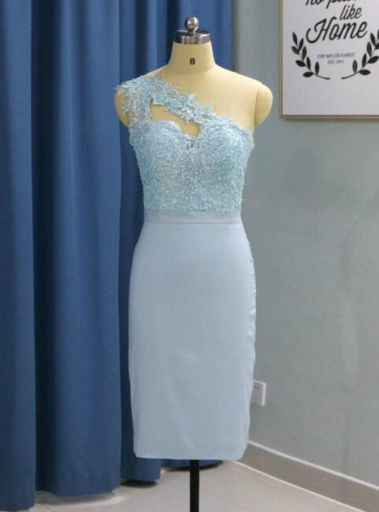 light blue dresses knee length Light Sky Blue Short Knee Length One Shoulder Homecoming Dresses US16 / As Picture
