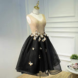 Little Black Homecoming Dress Butterfly V-neck Short Prom Dress PD397 - Pgmdress