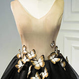 Little Black Homecoming Dress Butterfly V-neck Short Prom Dress PD397 - Pgmdress