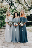 Long Chiffon Off The Shoulder Slate Gray Bridesmaid Dresses   BD077 - Pgmdress