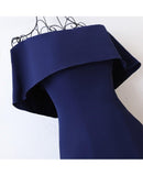 Long Navy Blue Satin Mermaid Forma/Prom Dress Off The Shoulder PG613 - Pgmdress