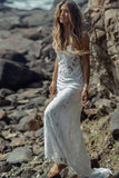 Long Sheath Spaghetti Straps Lace Beach Wedding Dresses WD133 - Pgmdress