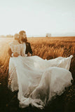Long Sleeve Bateau See-through Bodice A-line Wedding Dress WD406 - Pgmdress
