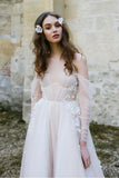 Long Sleeve Beach Wedding Dresses Cold Shoulder Boho Rustic Wedding Dress WD448 - Pgmdress
