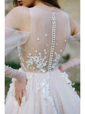 Long Sleeve Beach Wedding Dresses Cold Shoulder Boho Rustic Wedding Dress WD448 - Pgmdress