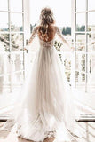Durchsichtige, rückenfreie Brautkleider mit langen Ärmeln aus elfenbeinfarbenem Tüll WD302