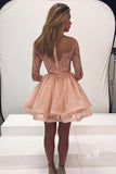 Long Sleeve Lace Homecoming Dress Tulle Zipper Back Party Dress PG197 - Pgmdress