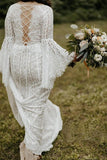 Long Sleeve Lace Wedding Dresses Lace Up Back Beach Wedding Dress WD547 - Pgmdress