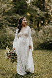 Long Sleeve Lace Wedding Dresses Lace Up Back Beach Wedding Dress WD547 - Pgmdress