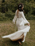 Long Sleeve Lace Wedding Dresses Lace Up Back Beach Wedding Dress WD547 - Pgmdress