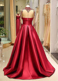 Long Sleeve Prom Dresses High Neck Burgundy Long Prom Dress PSK002 - Pgmdress