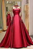 Long Sleeve Prom Dresses High Neck Burgundy Long Prom Dress   PSK002
