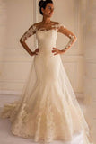 Long Sleeves Appliques Button Floor-Length Mermaid Wedding Dress WD151