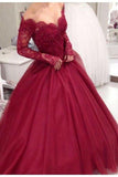 Long Sleeves Ball Gown Burgundy Quinceanera Dress Prom Dress PSK200 - Pgmdress