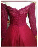 Long Sleeves Ball Gown Burgundy Quinceanera Dress Prom Dress PSK200 - Pgmdress
