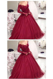 Long Sleeves Ball Gown Burgundy Quinceanera Dress Prom Dress PSK200
