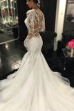 Long Sleeves Court Train Ivory Wedding Dress With Lace Appliques WD037 - Pgmdress