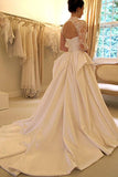 Long Sleeves High Neck Lace Court Train Satin Wedding Dress WD159