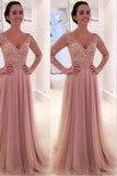 Long Sleeves V-neck Tulle Prom Dress with Detachable Train PG237 - Pgmdress
