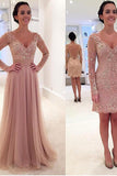 Long Sleeves V-neck Tulle Prom Dress with Detachable Train PG237