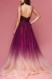 Maroon Ombre Prom Dresses V Neck Long Formal Dresses for Women PG950 - Pgmdress