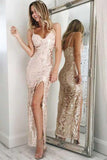 Memraid  Ankle-Length Pearl Pink Sequined Split Prom Dress PG643