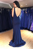 Mermaid Bateau Backless Sweep Train Navy Blue Prom/Evening Dress PG979 - Pgmdress