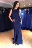 Mermaid Bateau Backless Sweep Train Navy Blue Prom/Evening Dress  PG979