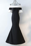 Robe de bal longue sirène noire et blanche à épaules dénudées PG696 