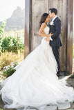 Mermaid Boat Neck Court Train Ivory Tulle Wedding Dress WD156 - Pgmdress