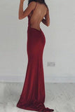 Mermaid Deep V-Neck Backless Burgundy Satin Prom Dress PG437 - Pgmdress