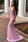 Mermaid Deep V-Neck Floor Length Lace Prom Dresses with Beading PG450 - Pgmdress