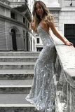 Mermaid Deep V-Neck Sweep Train Grey Tulle Prom Dress PG495 - Pgmdress