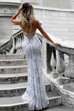 Mermaid Deep V-Neck Sweep Train Grey Tulle Prom Dress PG495 - Pgmdress