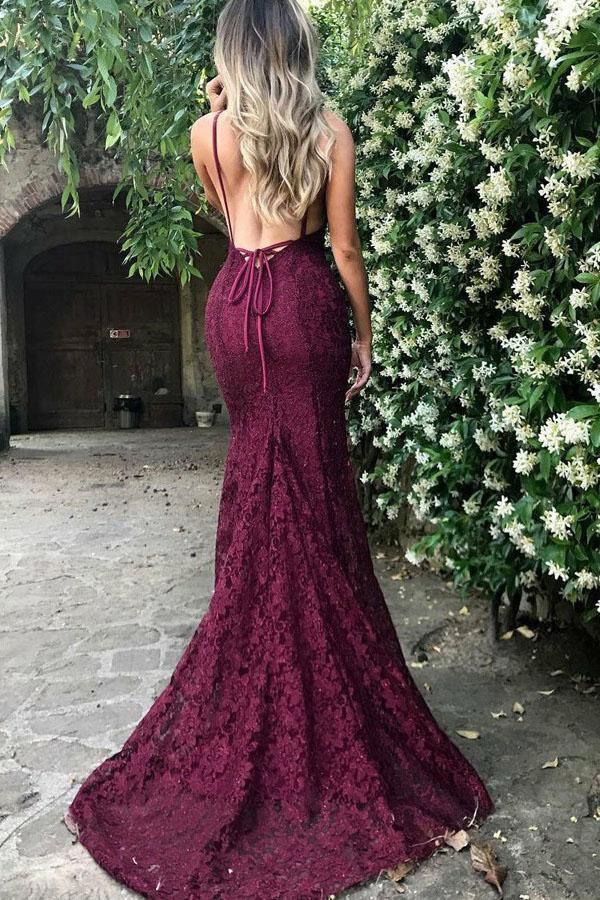 Mermaid V-Neck Sweep Train Sleeveless Burgundy Prom Dress PSK210 US6 / Burgundy Mermaid V-Neck Sweep Train Sleeveless Burgundy Prom Dress PSK210 US6 / Burgundy