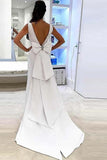 Mermaid Deep V-Neck Sweep Trian White Satin Backless Wedding Dress WD219 - Pgmdress