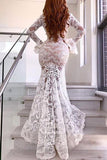 Mermaid Deep V Wedding Dress With Long Sleeve Sexy Lace Wedding Dress WD491 - Pgmdress