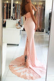 Mermaid High Nack Sweep Train Pink Satin Prom Dress with Beading Lace PG426 - Pgmdress